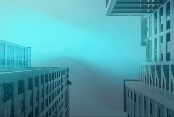 sky line image of city looking up at buildings from ground level